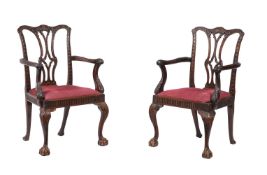 A PAIR OF MAHOGANY ARMCHAIRS IN GEORGE II STYLE