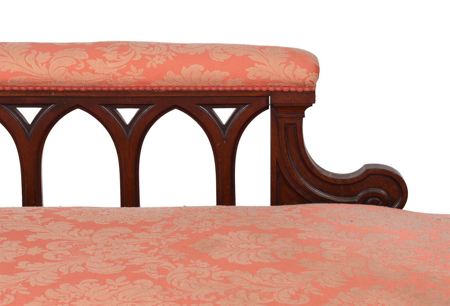 A GOTHIC REVIVAL MAHOGANY AND UPHOLSTERED DAYBED, IN THE MANNER OF A. W. N. PUGIN - Image 5 of 6