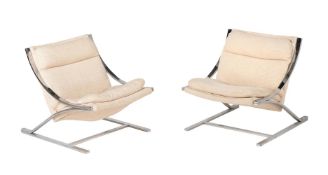 A PAIR OF CHROME AND UPHOLSTERED CHAIRS