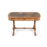 Y A VICTORIAN 'HUNGARIAN' ASH AND EBONY WRITING TABLE OR DESKIN THE MANNER OF HOLLAND & SON