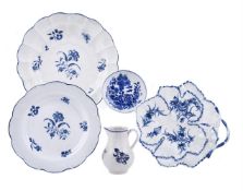 A SELECTION OF MOSTLY WORCESTER BLUE AND WHITE PRINTED AND PAINTED PORCELAIN