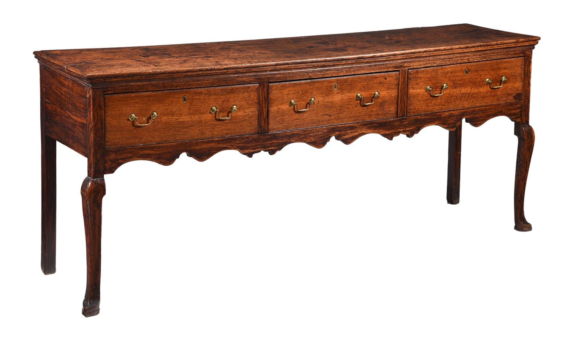 A GEORGE III OAK AND ELM DRESSER BASE