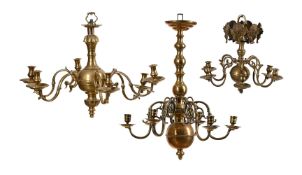 A GROUP OF THREE DUTCH BRASS CHANDELIERS