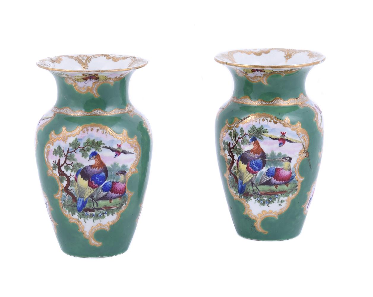 A PAIR OF WORCESTER APPLE-GREEN SHOULDERED VASESTHE PORCELAIN