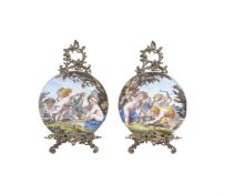 JULES LOEBNITZ, FOR MAISON PICHENOT, A PAIR OF GLAZED POTTERY ROUND PLAQUES OR TABLE INSERTS