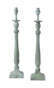 A PAIR OF VERDIGRIS PATINATED METAL TABLE LAMPS
