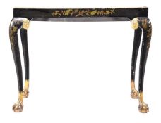 A BLACK LACQUER AND PARCEL GILT STAND