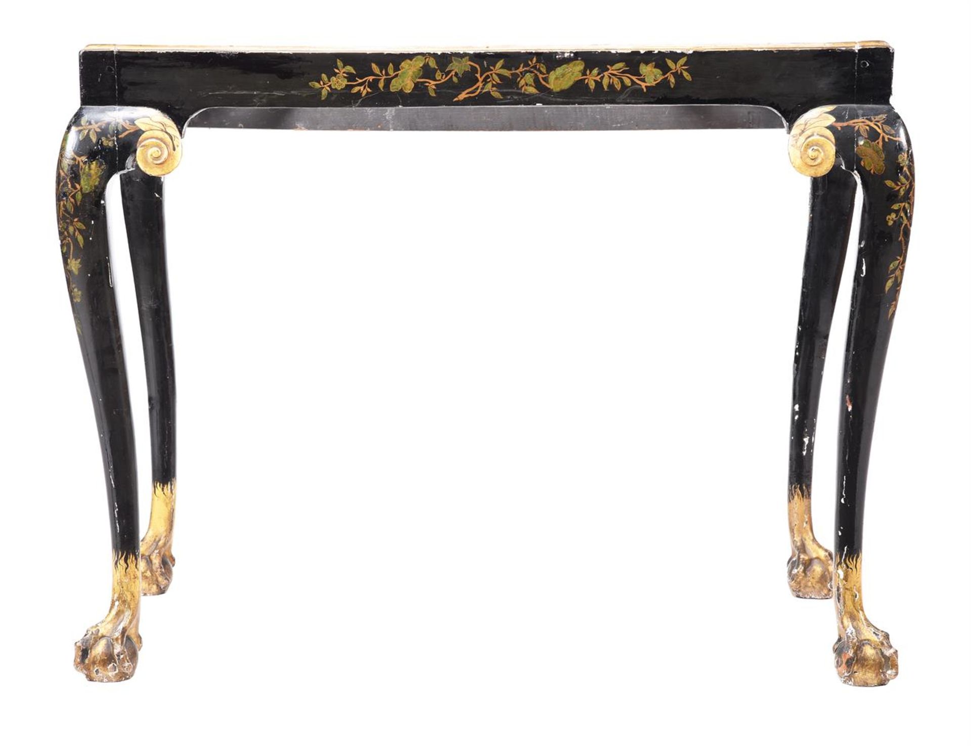A BLACK LACQUER AND PARCEL GILT STAND
