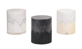 A PAIR OF WHITE COMPOSITION CYLINDRICAL PLINTHS