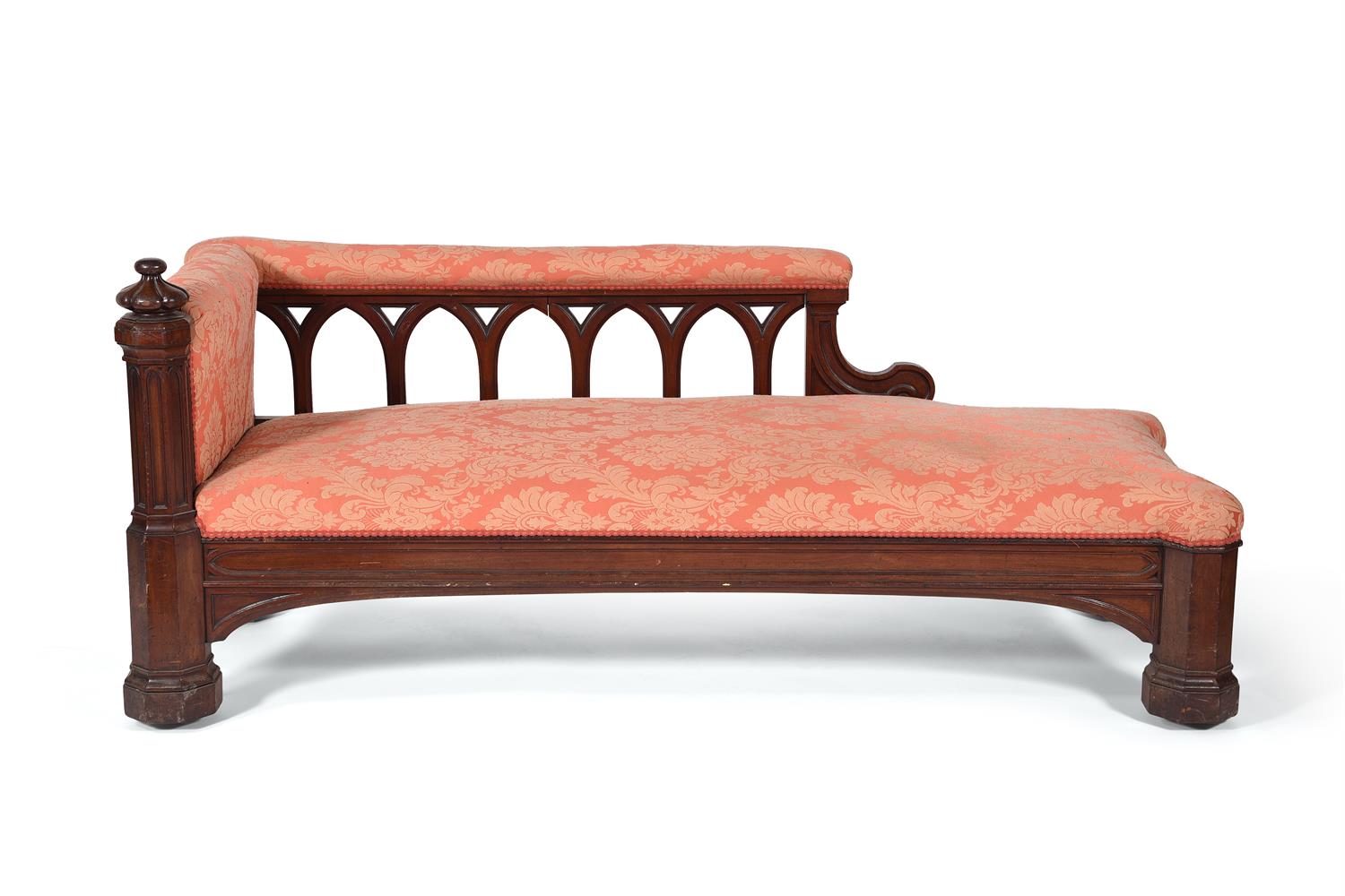 A GOTHIC REVIVAL MAHOGANY AND UPHOLSTERED DAYBED, IN THE MANNER OF A. W. N. PUGIN - Image 3 of 6