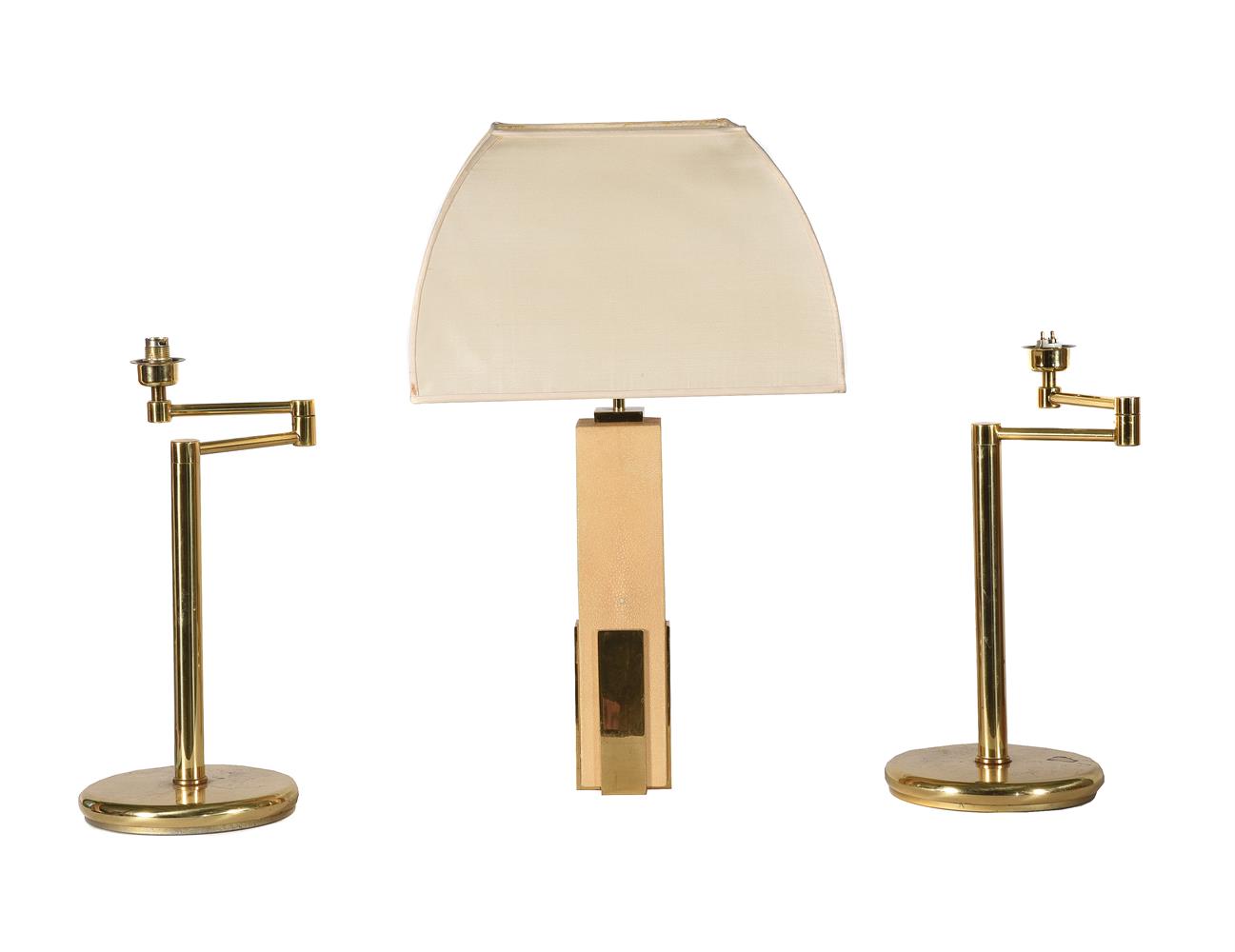 A BRASS-MOUNTED AND SIMULATED SHAGREEN TABLE LAMP