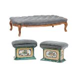 A BEECH AND UPHOLSTERED STOOL IN VICTORIAN TASTE