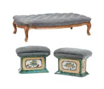 A BEECH AND UPHOLSTERED STOOL IN VICTORIAN TASTE