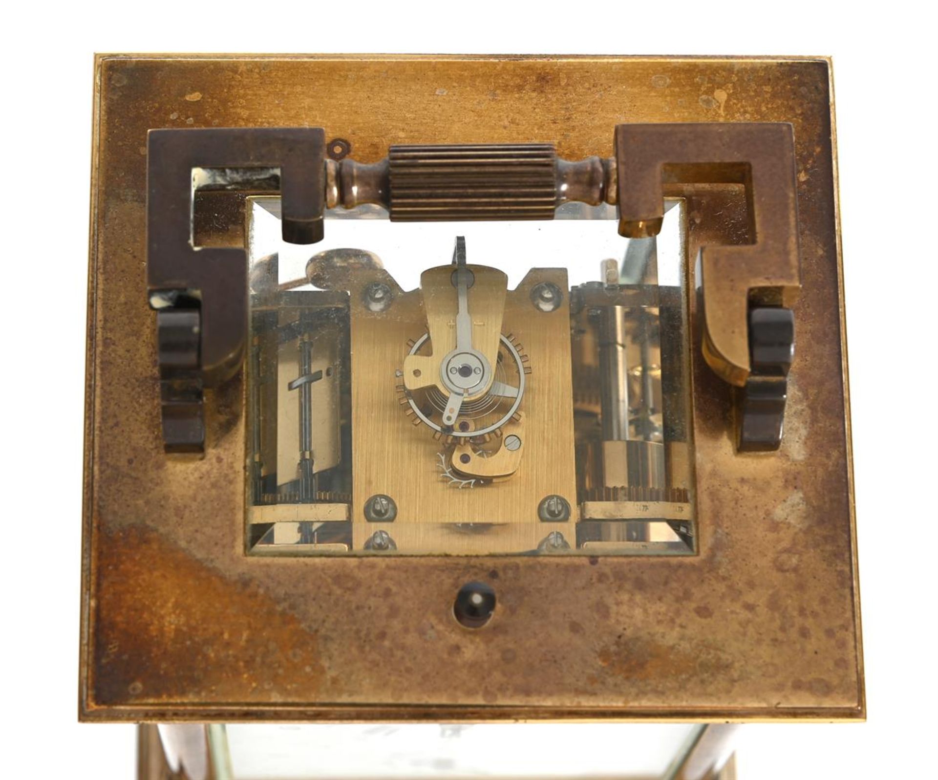 A BRASS BUSH BUTTON REPEATING CARRIAGE CLOCK - Image 2 of 3