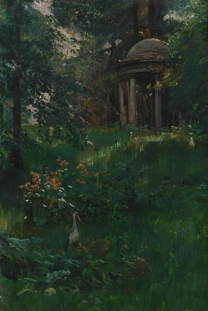 HERBERT ARNOULD OLIVIER (BRITISH 1861-1952), THE TEMPLE OF AEOLUS WITH A HERON