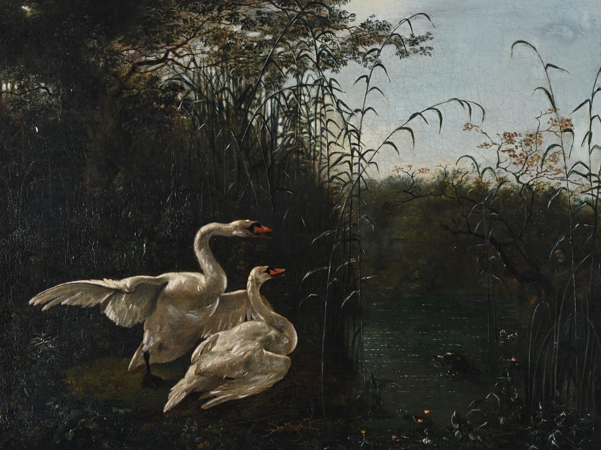 FOLLOWER OF JAN WEENIX, TWO SWANS DISTURBED BY A DOG