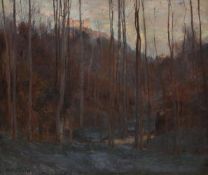 HERBERT ARNOULD OLIVIER (BRITISH 1861-1952), A WOODED WINTER LANDSCAPE WITH THE ROCCA OF ASOLO
