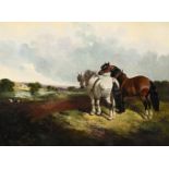 JOHN FREDERICK HERRING JUNIOR (BRITISH 1815-1907), TWO PLOUGH HORSES AT THE EDGE OF A FIELD