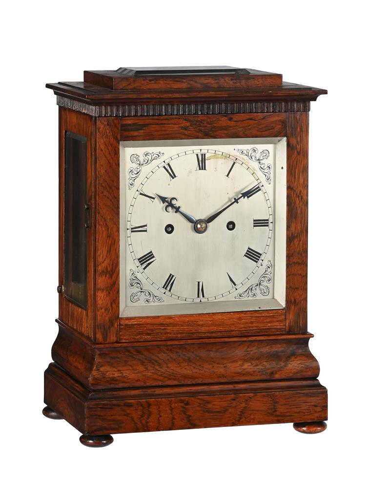 Y A VICTORIAN ROSEWOOD FIVE-GLASS MANTEL CLOCK