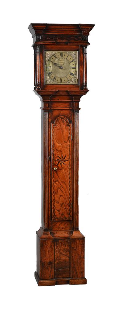 A GEORGE II/III SMALL PARQUETRY DECORATED ELM THIRTY-HOUR LONGCASE CLOCK OF FINE COLOUR