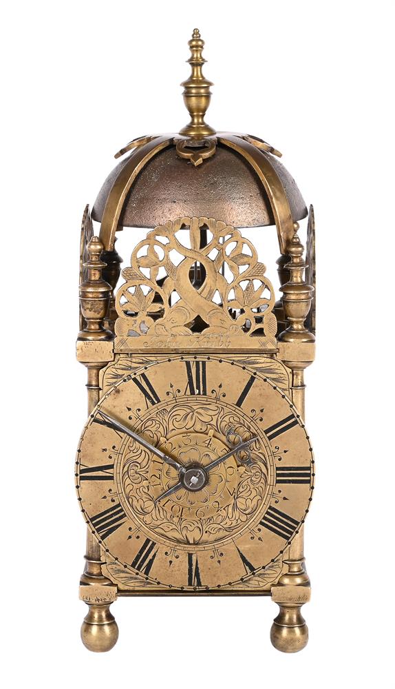 A CHARLES II MINIATURE BRASS LANTERN TIMEPIECE WITH ALARM - Image 2 of 7