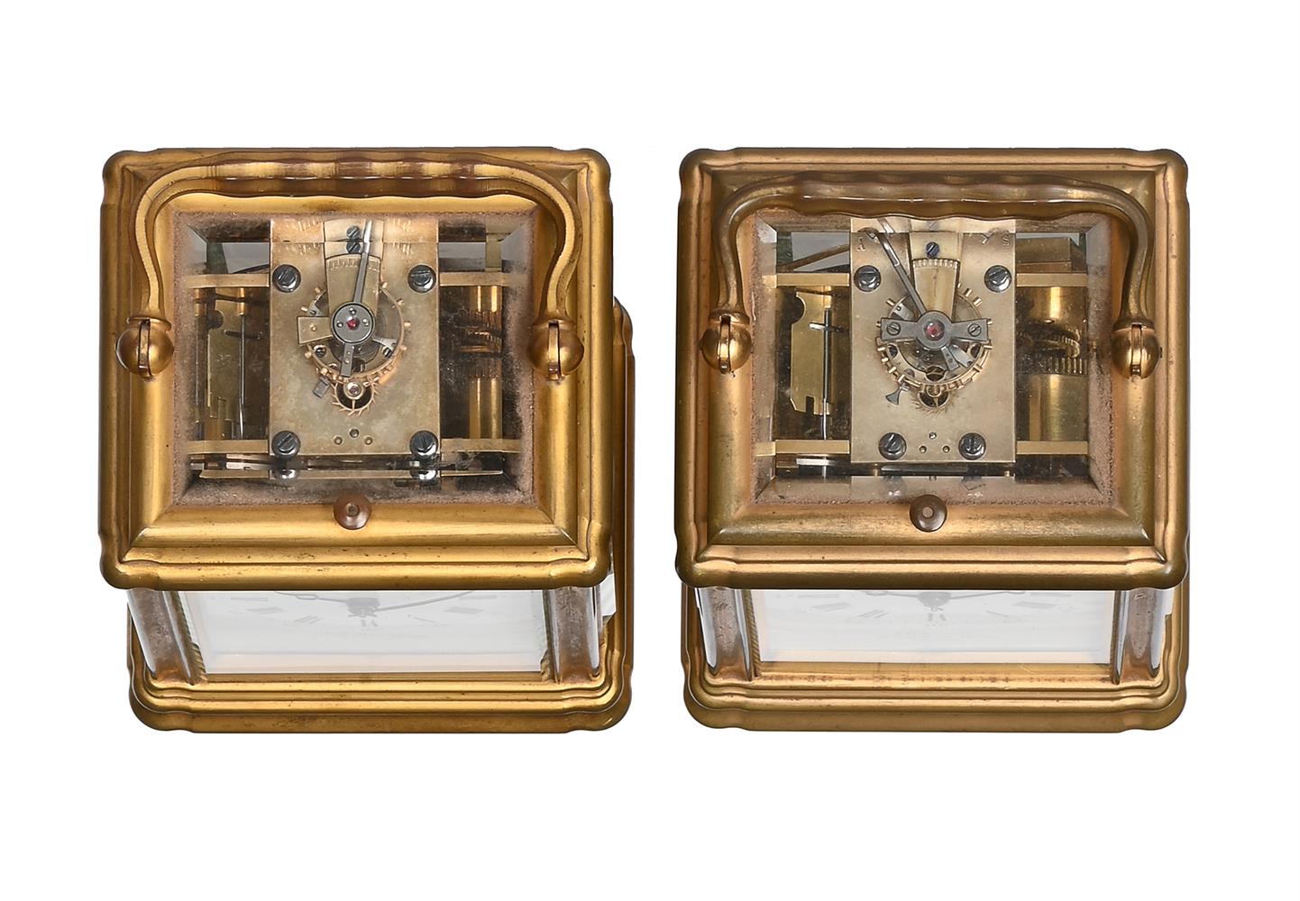 A MATCHED PAIR OF GILT GORGE CASED MID-SIZED PETIT-SONNERIE STRIKING AND REPEATING CARRIAGE CLOCKS - Image 3 of 3