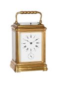 A FRENCH GORGE CASED GRANDE SONNERIE STRIKING CARRIAGE CLOCK WITH ALARM