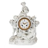A FRENCH NAPOLEAN III CONTINENTAL PORCELAIN-CASED FIGURAL MANTEL CLOCK