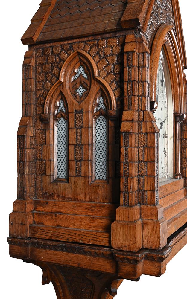 AN IMPRESSIVE VICTORIAN CARVED OAK GOTHIC REVIVAL BRACKET CLOCK WITH WALL BRACKET - Image 2 of 3