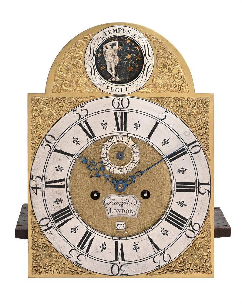 A GEORGE II TORTOISESHELL JAPANNED EIGHT-DAY LONGCASE CLOCK WITH ROCKING FIGURE AUTOMATON - Image 2 of 5