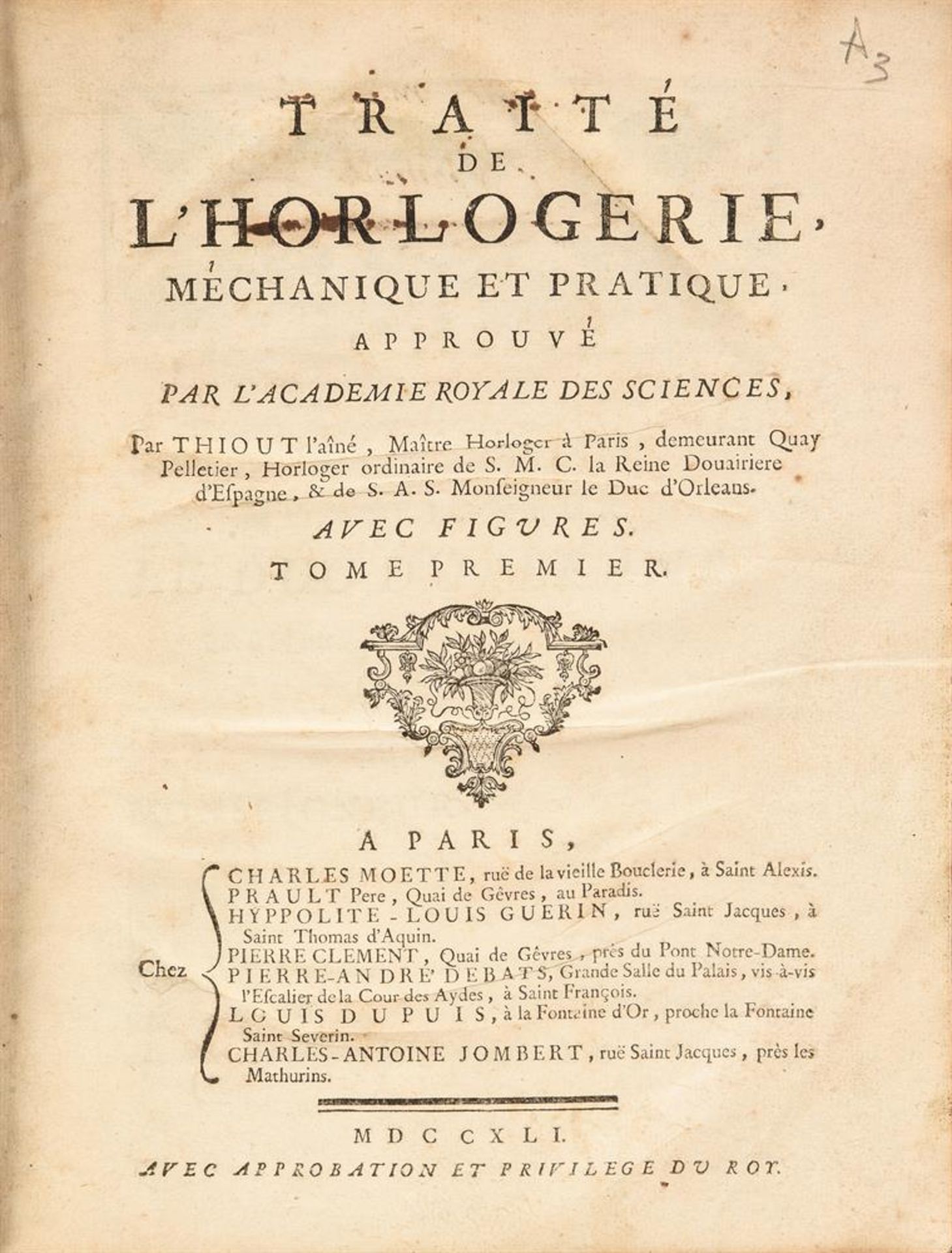 Ɵ THIOT, ANTOINE 'TRAITE DE L'HORLOGERIE MECANIQUE ET PRACTIQUE,' - Image 2 of 3