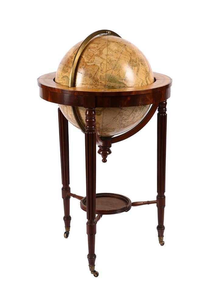 A GEORGE III/REGENCY EIGHTEEN-INCH CELESTIAL FLOOR-STANDING LIBRARY GLOBE