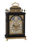 Y A FINE DUTCH BRASS MOUNTED EBONY GRANDE-SONNERIE STRIKING TABLE CLOCK WITH MOONPHASE AND CALENDAR