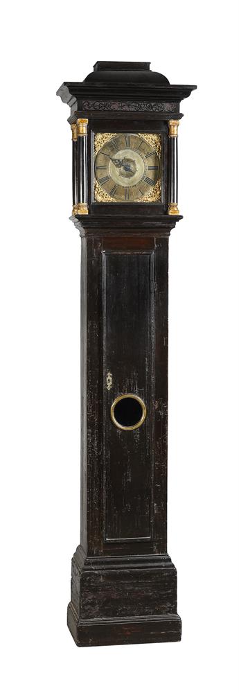 A QUEEN ANNE EBONISED THIRTY-HOUR LONGCASE CLOCK WITH ALARM