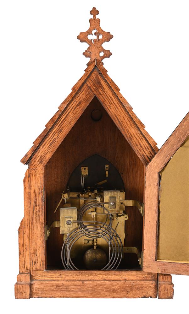 AN IMPRESSIVE VICTORIAN CARVED OAK GOTHIC REVIVAL BRACKET CLOCK WITH WALL BRACKET - Image 3 of 3