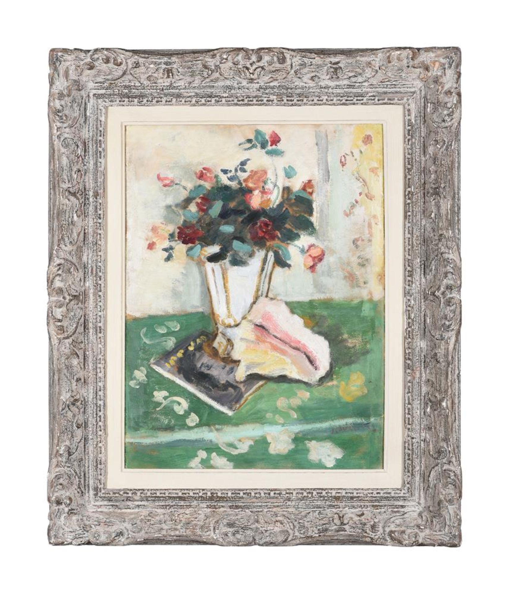 λ JEAN JULES LOUIS CAVAILLES (FRENCH 1901-1977), CONCH SHELL, MAGAZINE AND VASE OF FLOWERS - Image 2 of 5