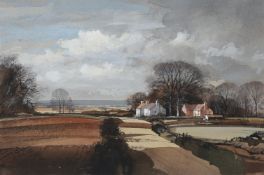 λ ROWLAND HILDER (BRITISH 1905-1993), FARM COTTAGES NESTLED WITHIN THE LANDSCAPE