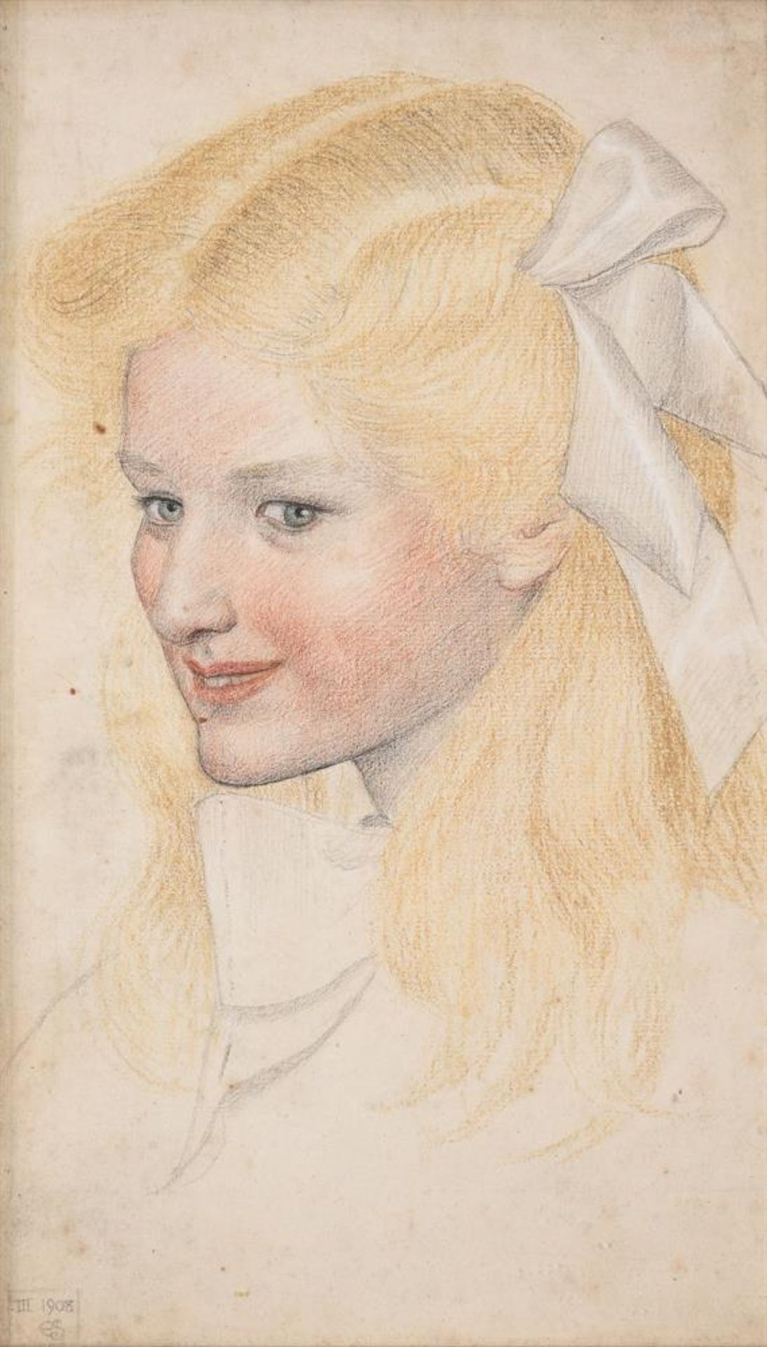 JOSEPH EDWARD SOUTHALL (BRITISH 1861-1944), PORTRAIT OF A GIRL WITH WHITE RIBBON