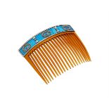 Y AN EARLY 20TH CENTURY FRENCH ENAMEL, DIAMOND AND TORTOISESHELL HAIR COMB