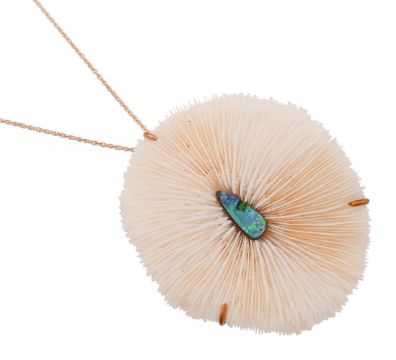 ANDREW GRIMA, A WHITE MUSHROOM CORAL AND BOULDER OPAL PENDANT