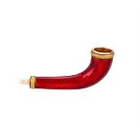 Y A RUSSIAN GOLD, IVORY AND RED ENAMEL SMALL PIPE