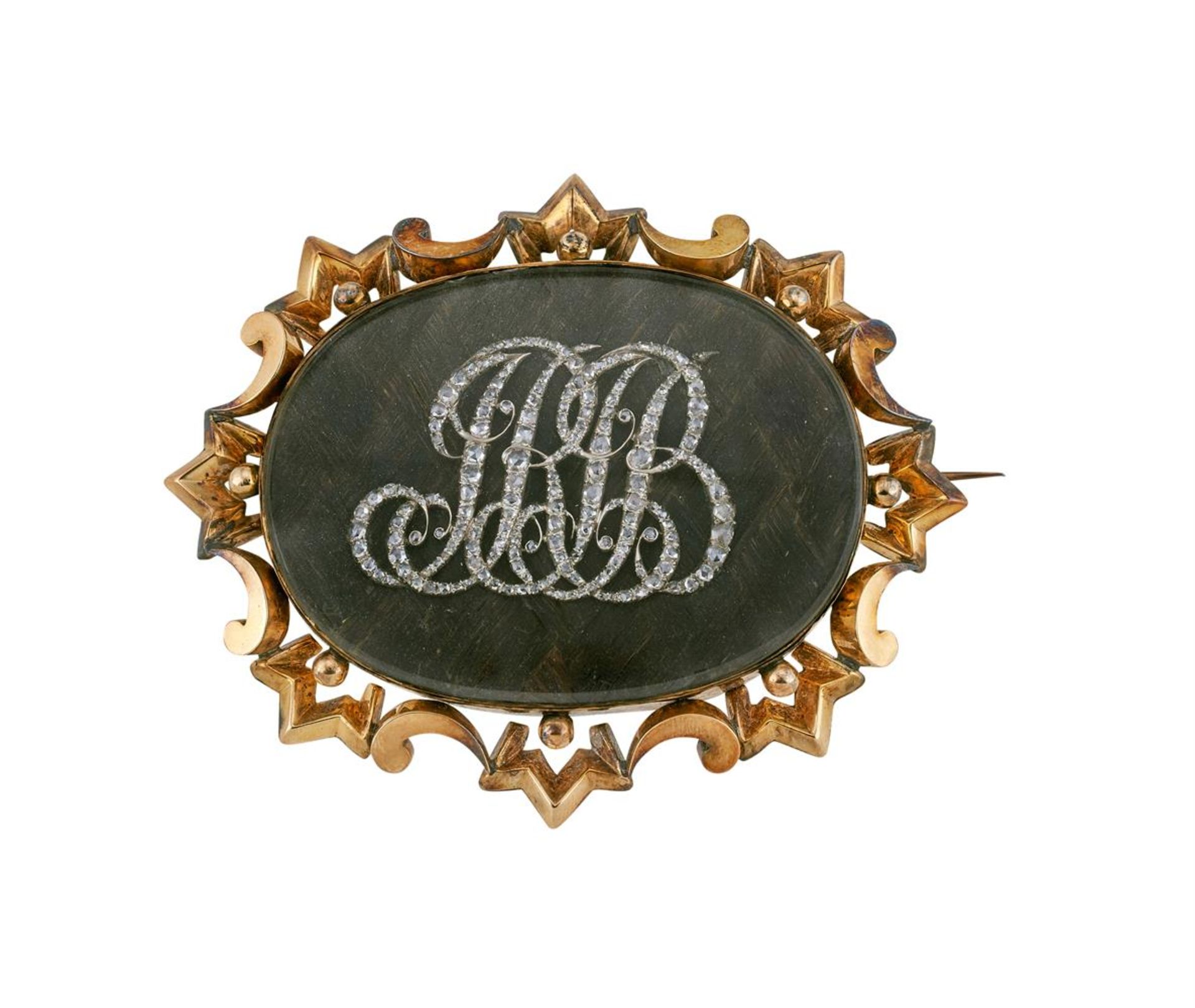 A MID 19TH CENTURY DIAMOND AND WOVEN HAIR PANEL BROOCH, CIRCA 1850