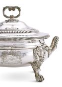 A GEORGE III SILVER CIRCULAR SOUP TUREEN AND COVER