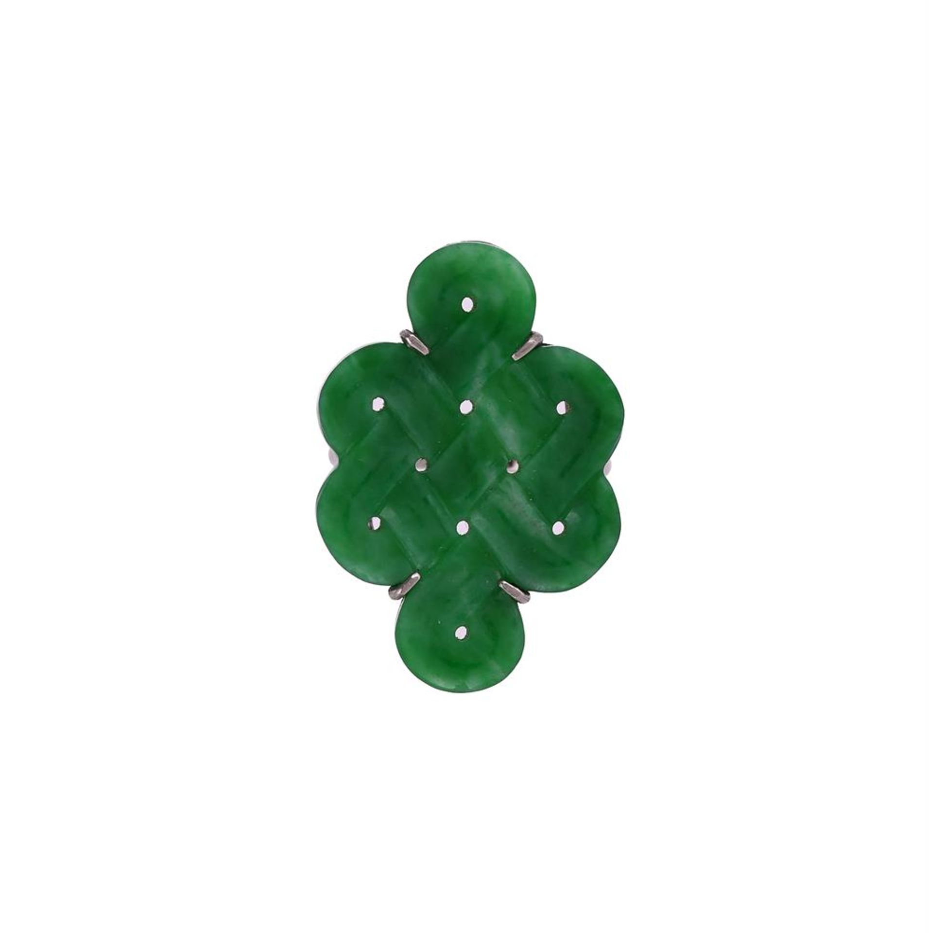 A MID 20TH CENTURY CARVED NATURAL JADEITE ENDLESS KNOT DRESS RING