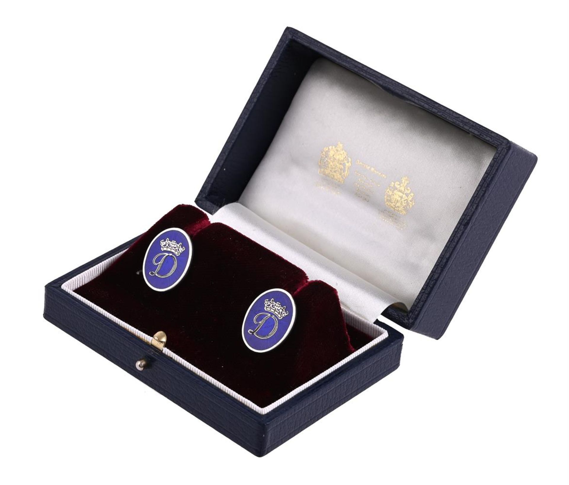 GERALD BENNEY, A PAIR OF ENAMELLED SILVER CUFFLINKS WITH THE ROYAL MONOGRAM OF DIANA, HER ROYAL HIGH - Image 3 of 3