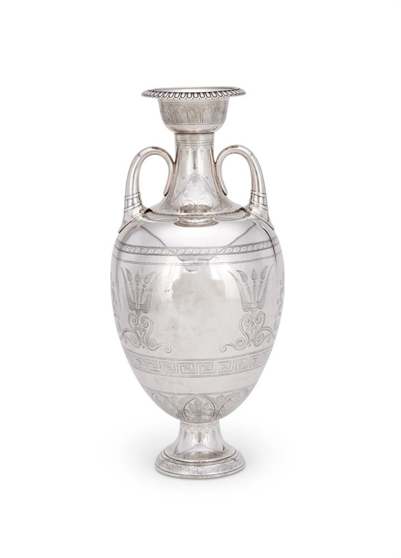 A VICTORIAN LARGE SILVER GREEK AMPHORA STYLE VASE