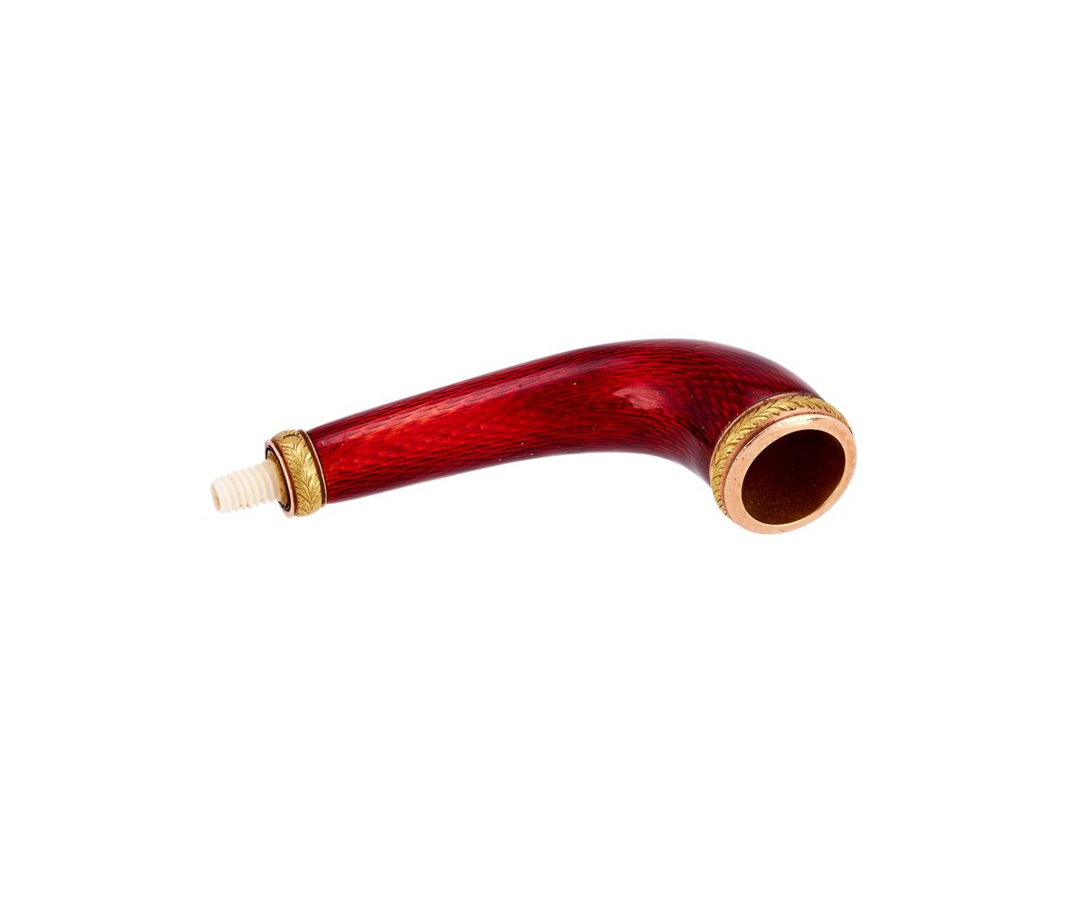 Y A RUSSIAN GOLD, IVORY AND RED ENAMEL SMALL PIPE - Image 2 of 2