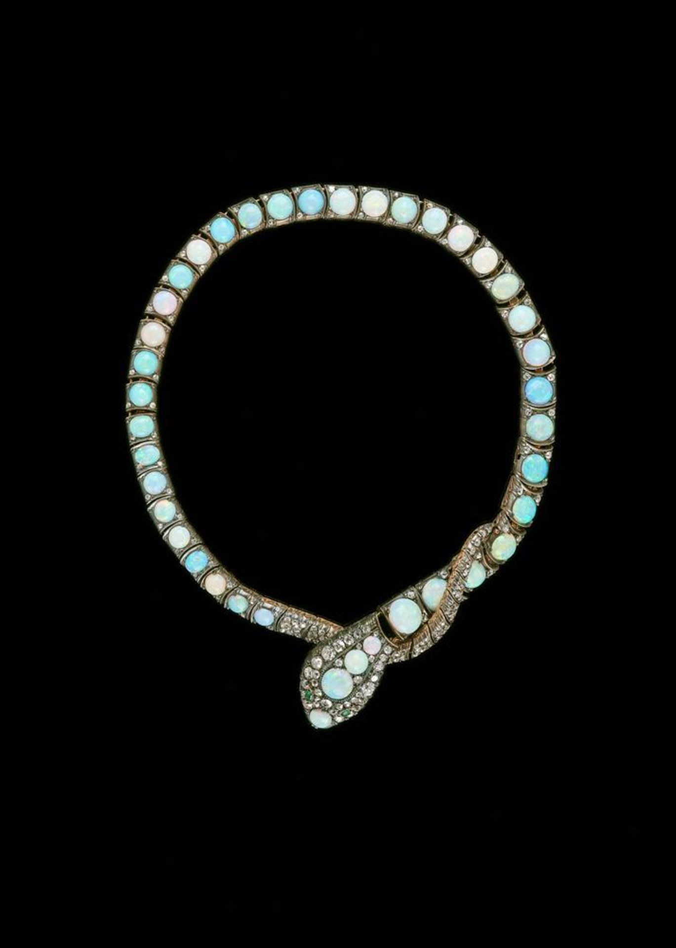 AN OPAL, DIAMOND AND EMERALD SERPENT NECKLACE - Image 2 of 5