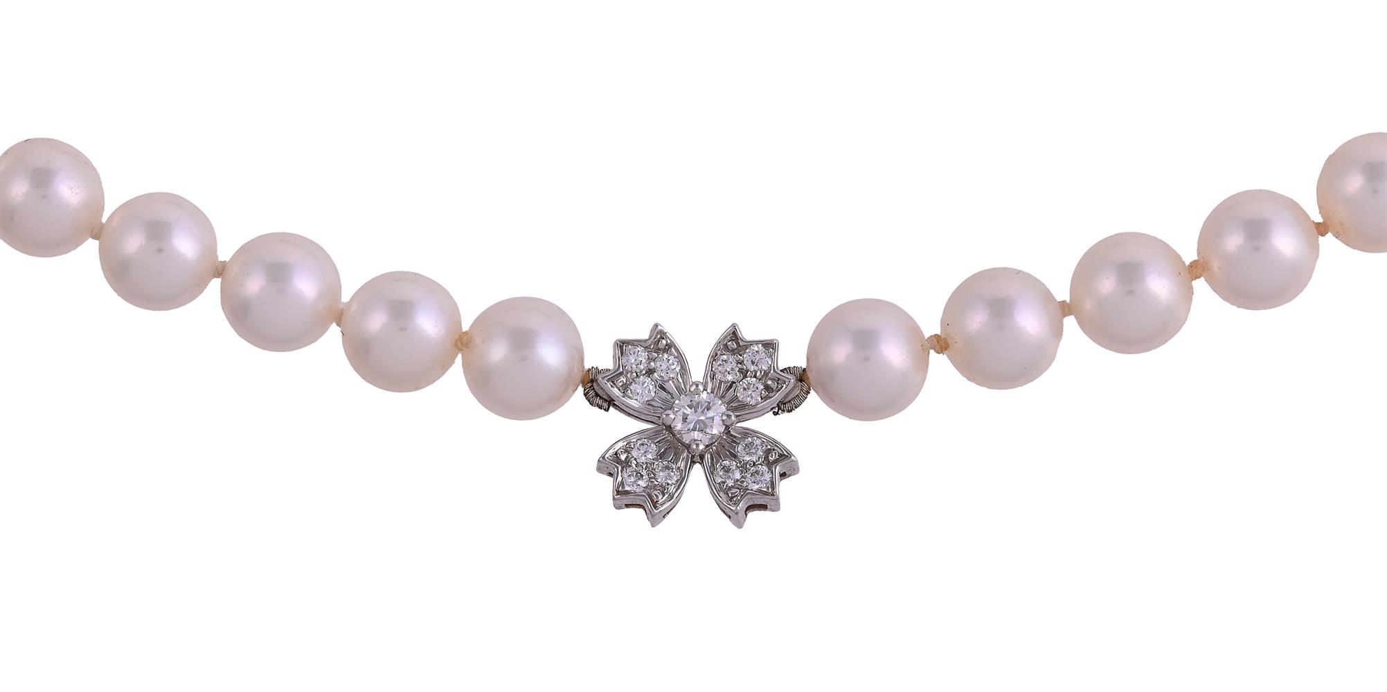 TIFFANY & CO., FLORET FLOURISHES, A DIAMOND AND CULTURED PEARL NECKLACE AND BRACELET - Image 2 of 3