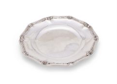 A FRENCH SILVER COLOURED SHAPED CIRCULAR SERVING DISH